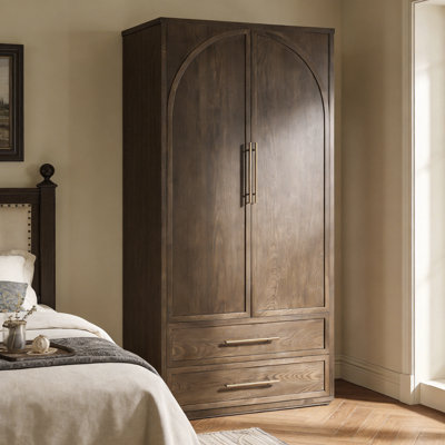 Armoire-penderie Audrey en bois massif avec tiroirs - 190 cm de hauteur, style milieu du siècle, avec portes à fermeture douce, noyer noir
