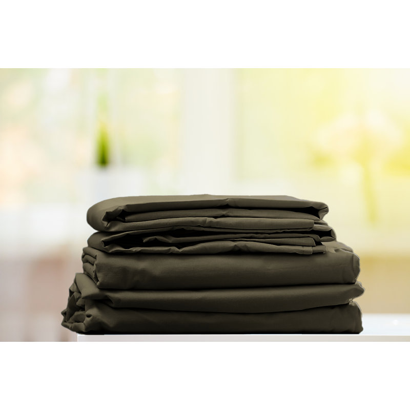  Ensemble de draps en rayonne de bambou Hotel Quality, Simple + 2 taies d'oreiller, Olive