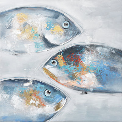 Golden Blue Fish - Wrapped Canvas Painting