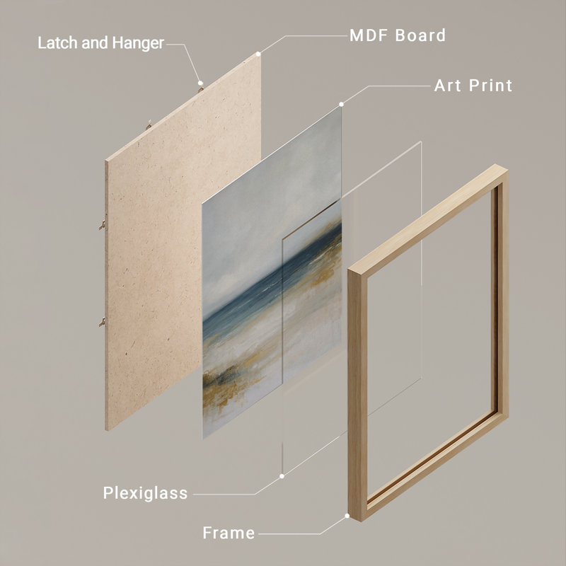 Reproduction d'art encadrée abstraite pour décoration intérieure moderne, Naturel, H 14 po x l 11 po