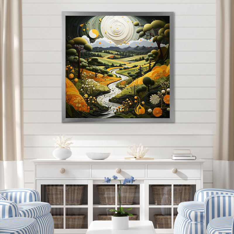 Countryside Reverie Pointillism X - Landscapes Wall Art Prints, H 16 po x l 16 po x P 1 po, Cadre photo argenté