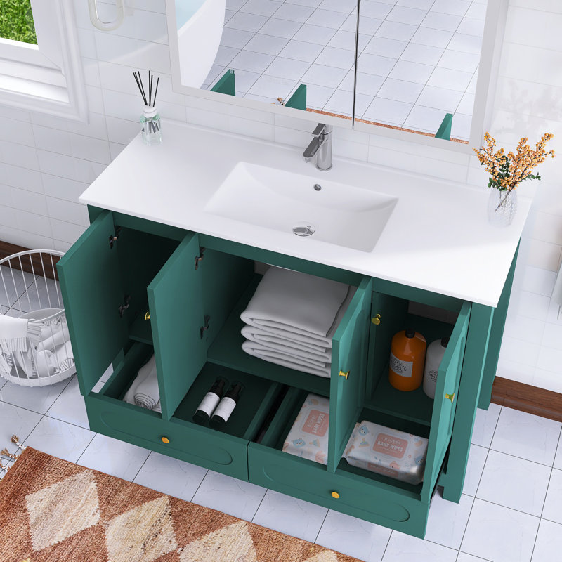 Meuble-lavabo simple autoportant 48 po avec plateau intégré en céramique blanche 48 po, Vert