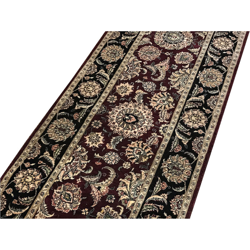 Manchuria Wool Oriental Area Rug in Black/Wine