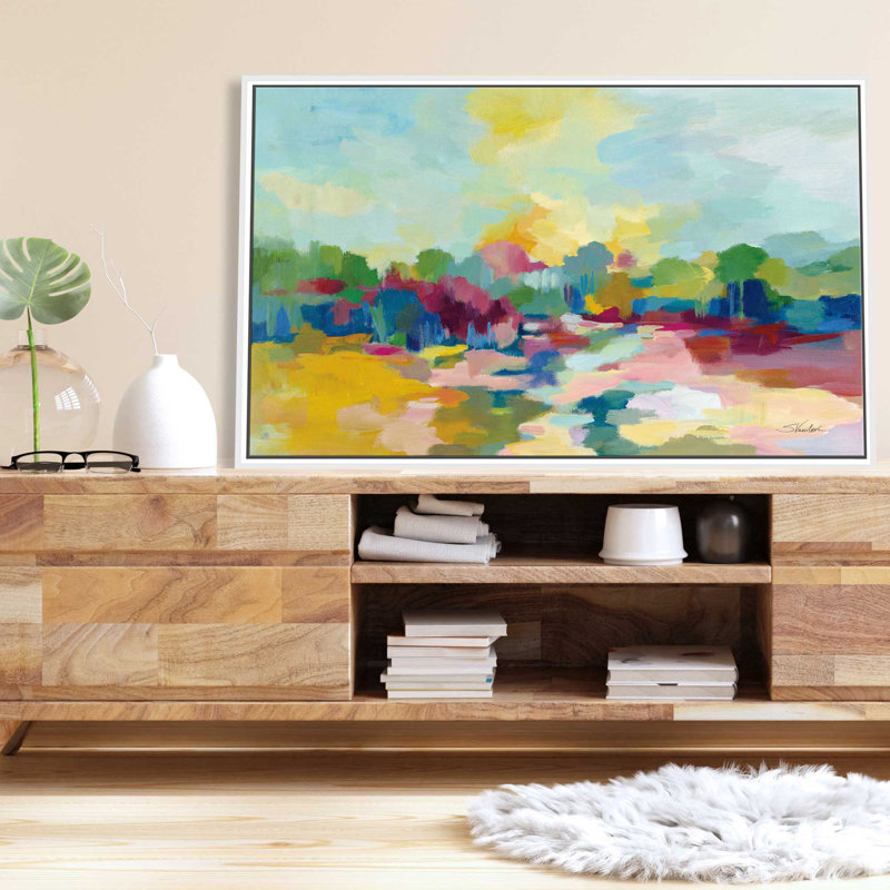 706-6200 " Colorful Inlet " Painting Print, 33.5" W x 21.5" H, White Framed
