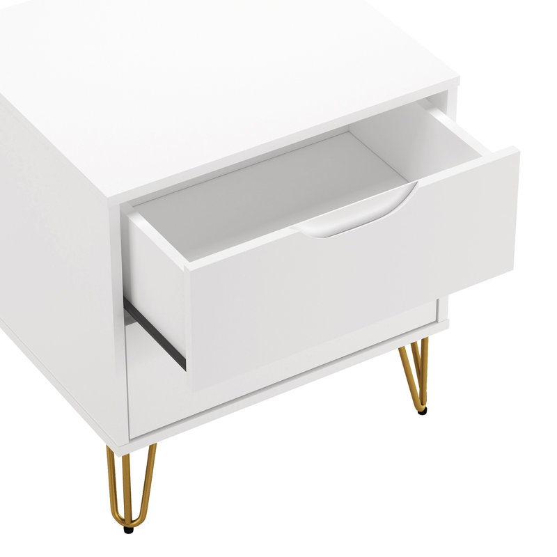 Table de chevet blanche moderne à 2 tiroirs 20 po Avira, Blanc