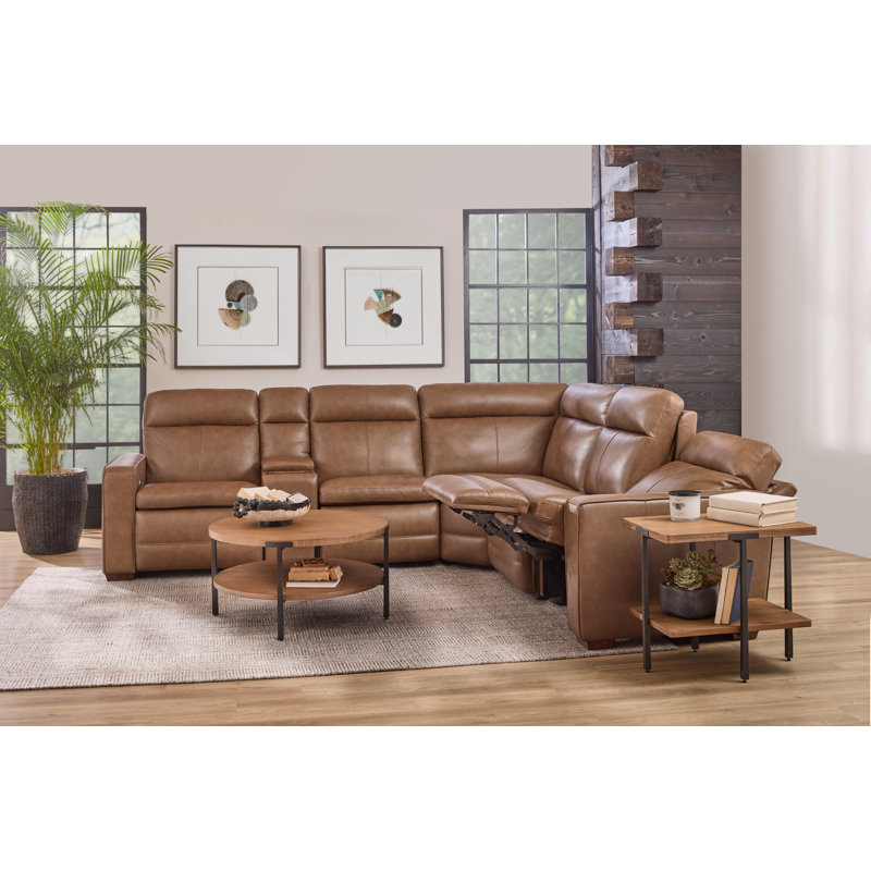 Windsor 5 Seat Sectional With Console, Brown