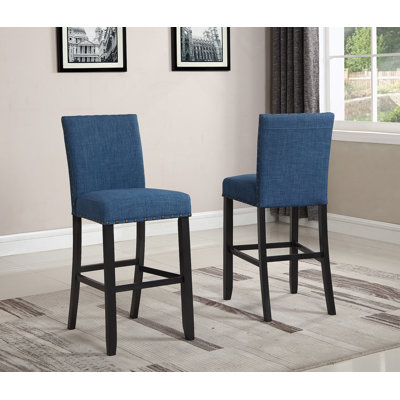Fabric Bar Stools With Nailhead Trim, Set Of 2