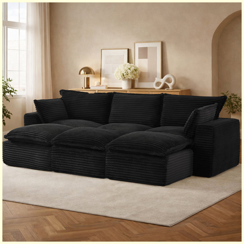 Canapé modulaire en velours côtelé sans assemblage, Velours côtelé noir