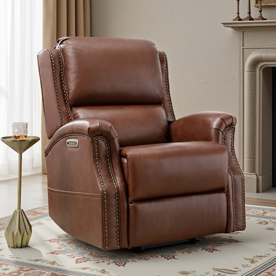 Fauteuil inclinable et oscillant pivotant traditionnel en cuir véritable Bouton