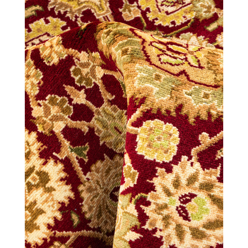 Hand-Knotted Red and Beige Wool Rectangular Area Rug