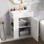 Meuble-lavabo de 21,6 po - Lavabo en céramique, support de rangement à gauche, style contemporain, blanc moderne avec lavabo-1814137875
