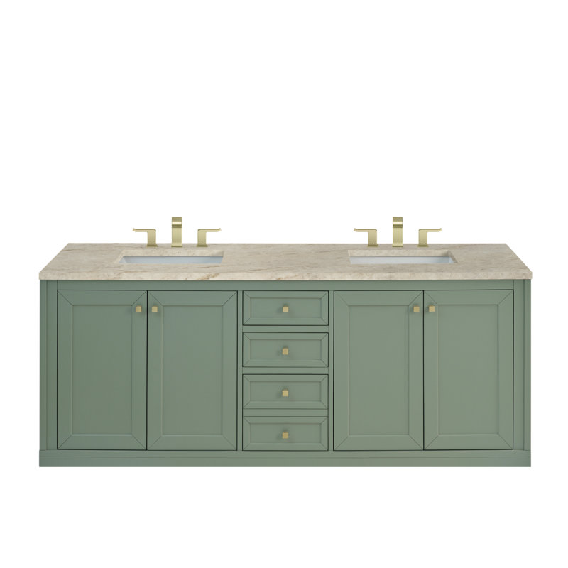 Meuble-lavabo double 72 po avec chargeur sans fil Freepower Chicago, Céladon fumé, Tajnar Eclos