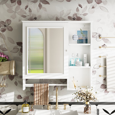 Wall Mounted Bathroom Storage Cabinet with large mirror door and adjustable shelves