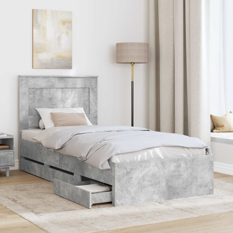 Bed, European Single (90 x 200 cm), Concrete Grey