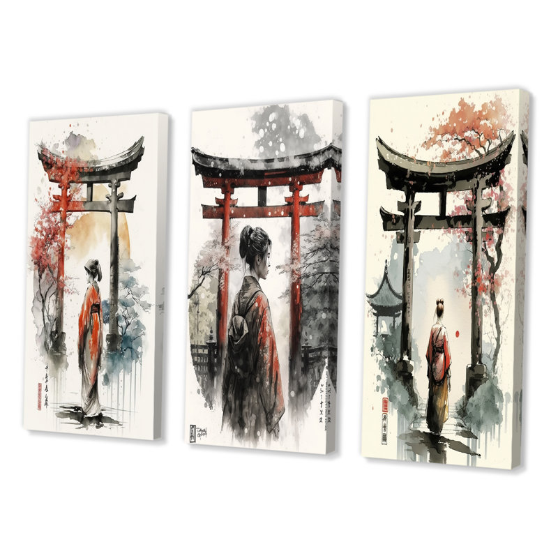 «Asian femelle», 3 pièces sur toile, Toile tendue, H 20 po x l 36 po