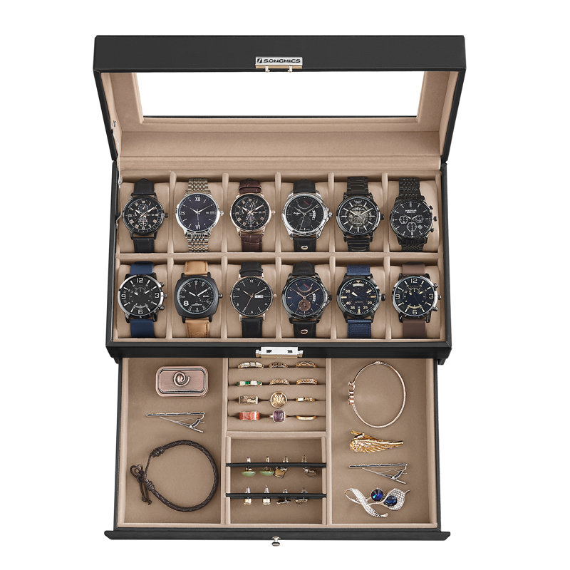 Sury Steel Watch Box +, Black/Beige