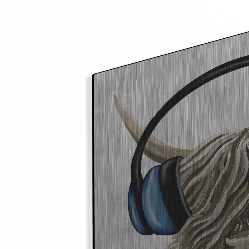 «Music Cow Blue C» par Yvette St. Amant, art mural en métal, H 24 po x l 24 po