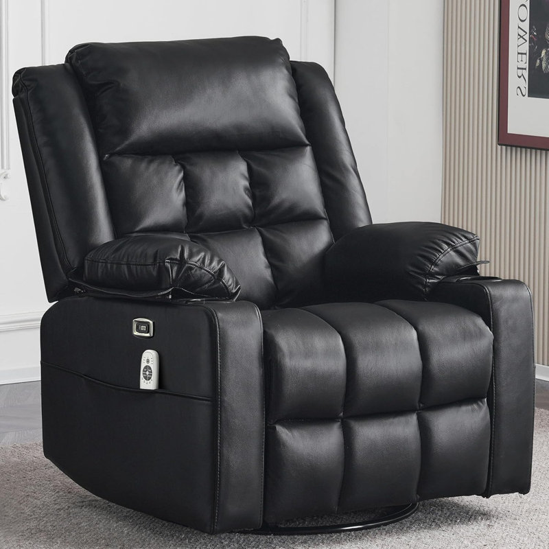 Fauteuil inclinable et berçant électrique inclinable avec massage et chaleur, ports de charge USB et Type-C, canapé inclinable et oscillant réglable Infinite Position pour le salon
