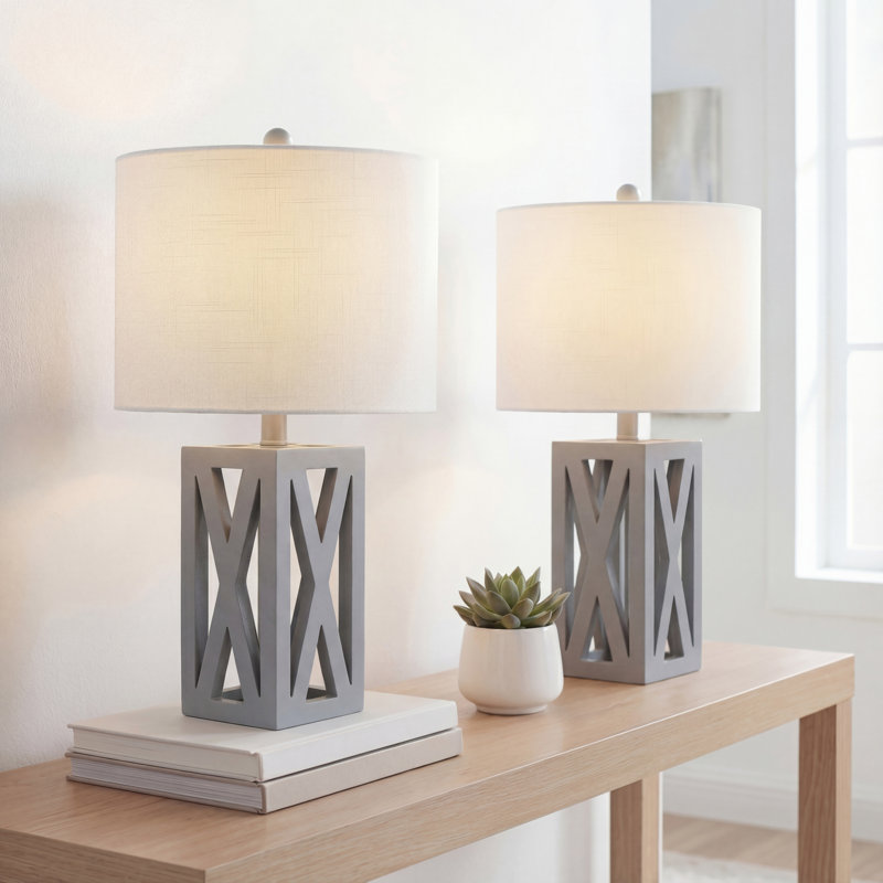 Lampe de table en bois massif Briea, Gris