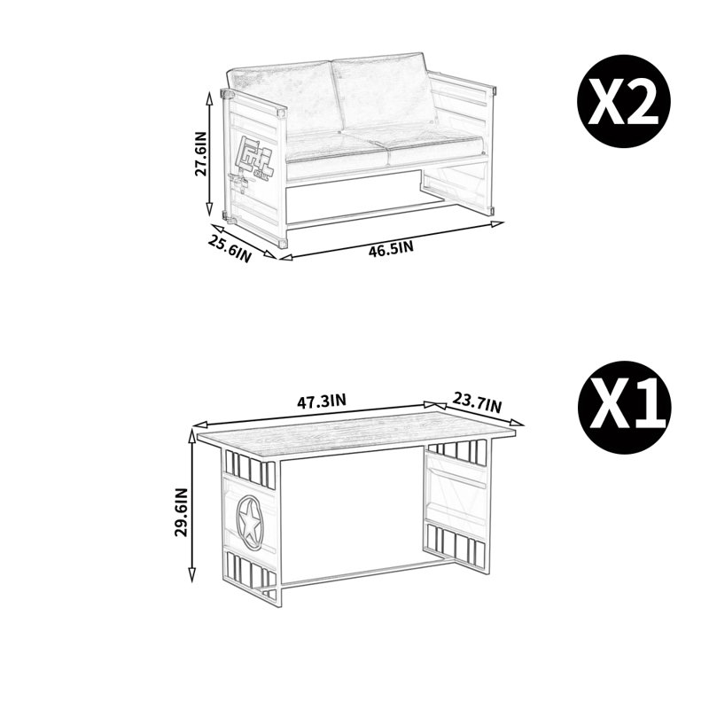 Ensemble de salle à manger l 23,7 po Kimika, H 29,6 po x L 47,3 po x l 23,7 po, Noir