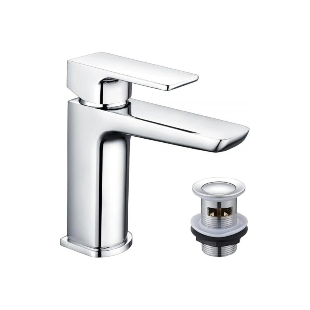 Bathroom Sink Hot And Cold Faucet With Sprung Waste,Single Lever,Gold