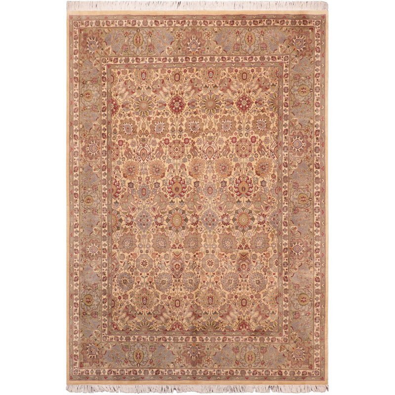 Tapis beige / rouge / vert en laine noué à la main 8 pi 1 po x 10 pi 2 po Paavana