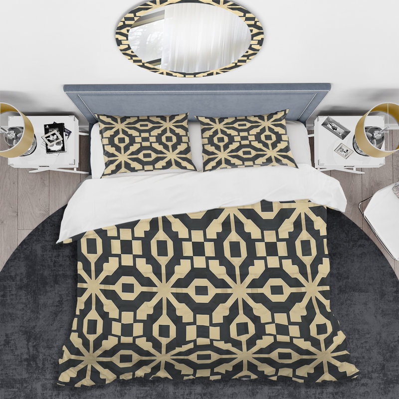 Ensemble de housse de couette Beige Modern Maze II - Modern, Housse de couette simple et deux taies décorative