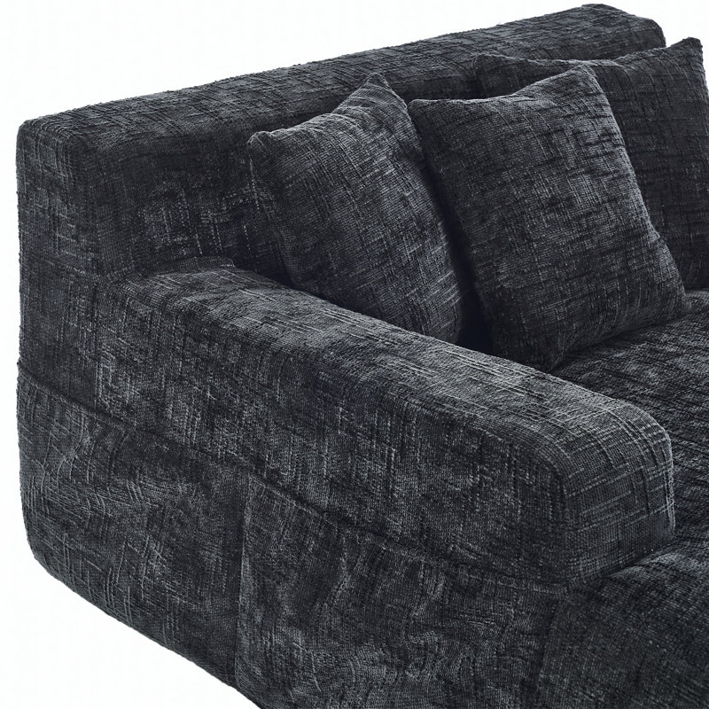 Canapé-lit en chenille avec trois coussins, Chenille noir