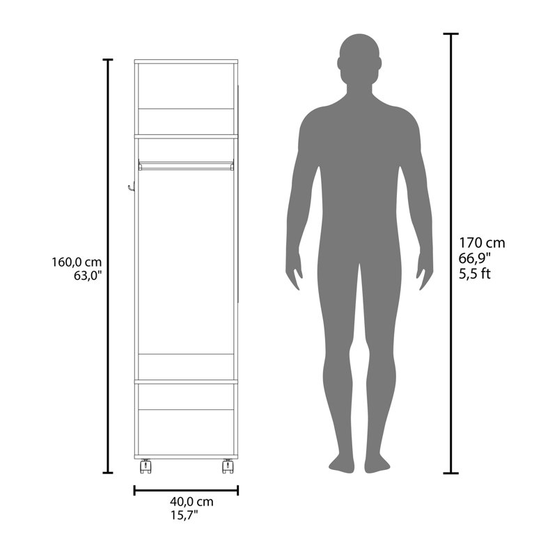3-Shelf Wardrobe With Mirror And Open Storage, White