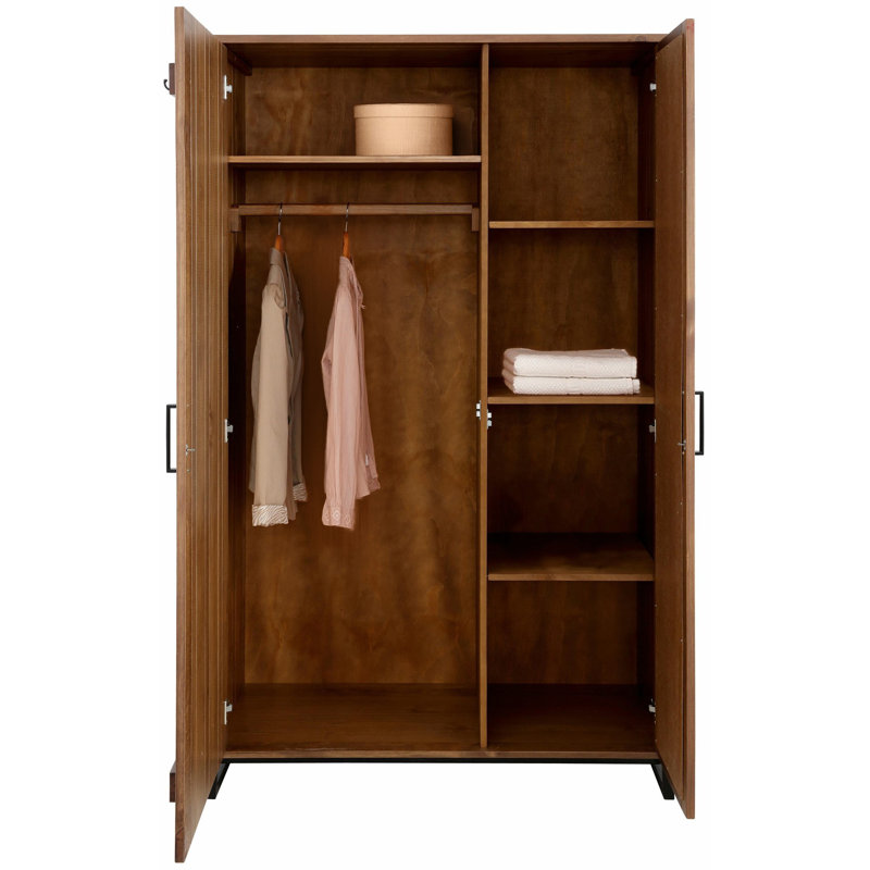 Fallon 2 Door Solid Wood Wardrobe, Brown