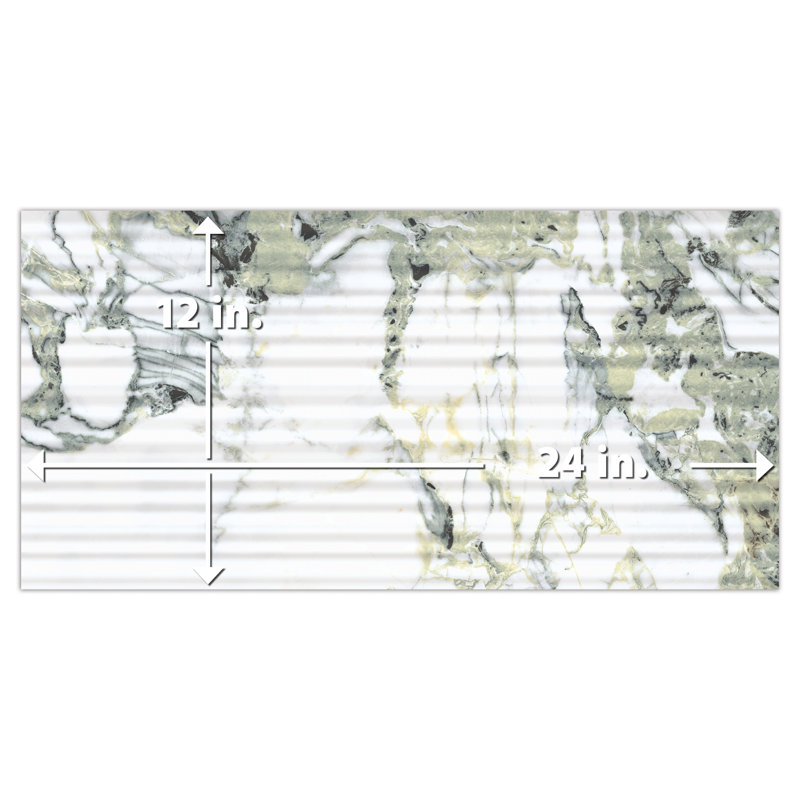 Touche Pleated Deco 11-3/4 In. X 23-1/2 In. Porcelain Floor And Wall Tile, Green/White