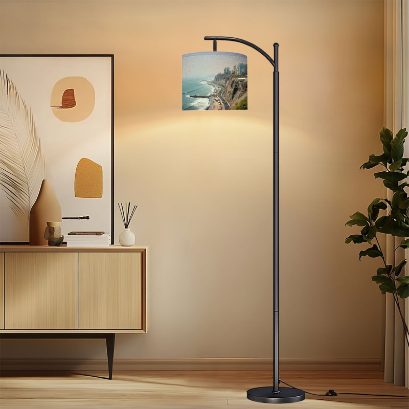 Lampe sur pied à arc avec abat-jour réglable Miraflores Lima Pérou Lampe sur pied 3 températures de couleur à intensité variable pour poteau avec interrupteur au pied pour la chambre à coucher
