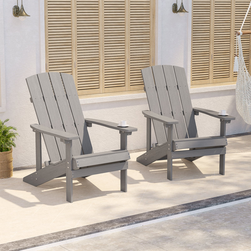Bucareli Set of 2 HDPE Adirondack Chairs with Ergonomic Design, All-Weather Patio Chairs for Deck Backyard Garden, Light Gray