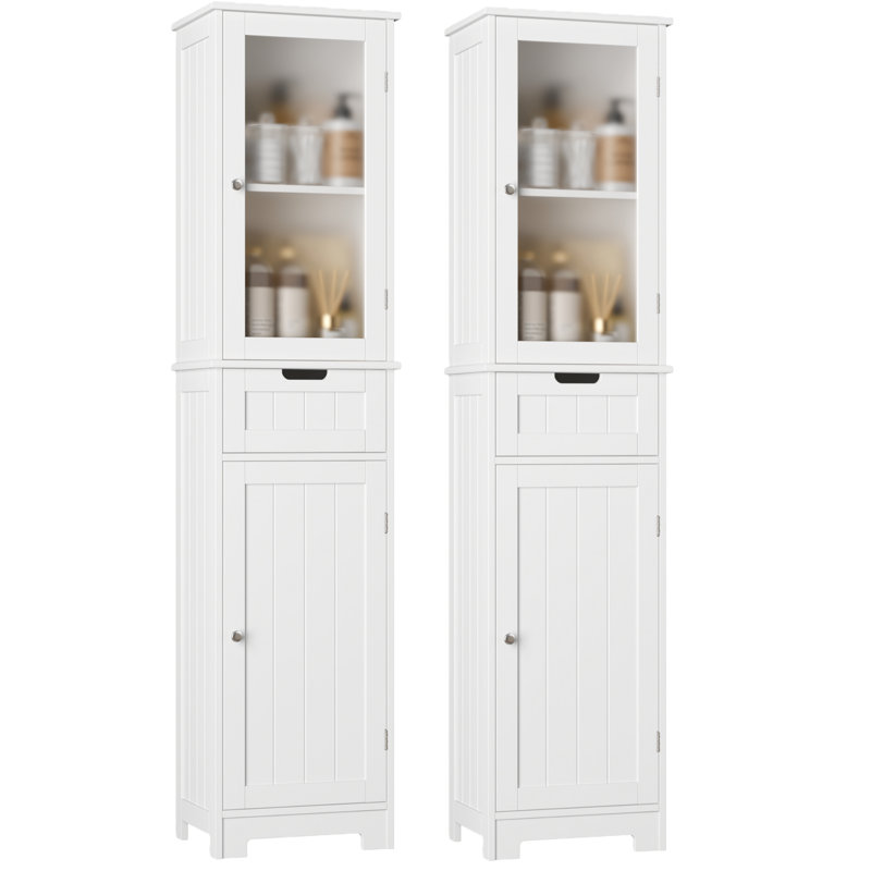 2Pcs Freestanding Linen Cabinet, White