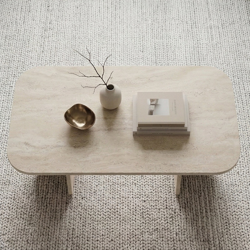 Elara Rectangular Sculptural Coffee Table, Travertine