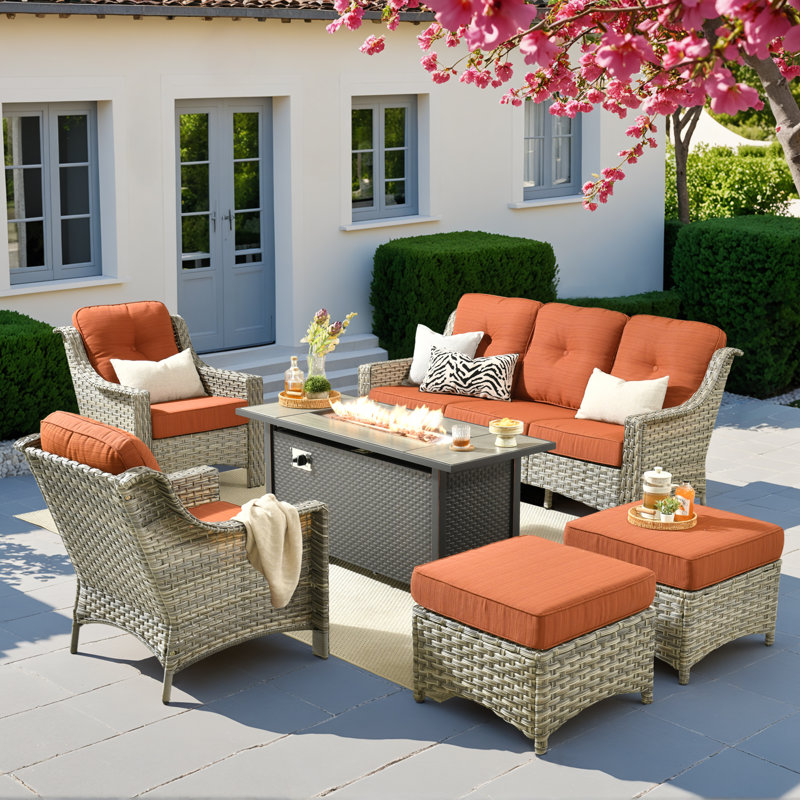 Daliya Wicker 5 - Person Patio Conversation Set with Cushions, Orange