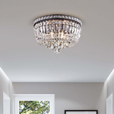 Vandorn 4 -Light 15" Antique Black and Crystal Flush Mount