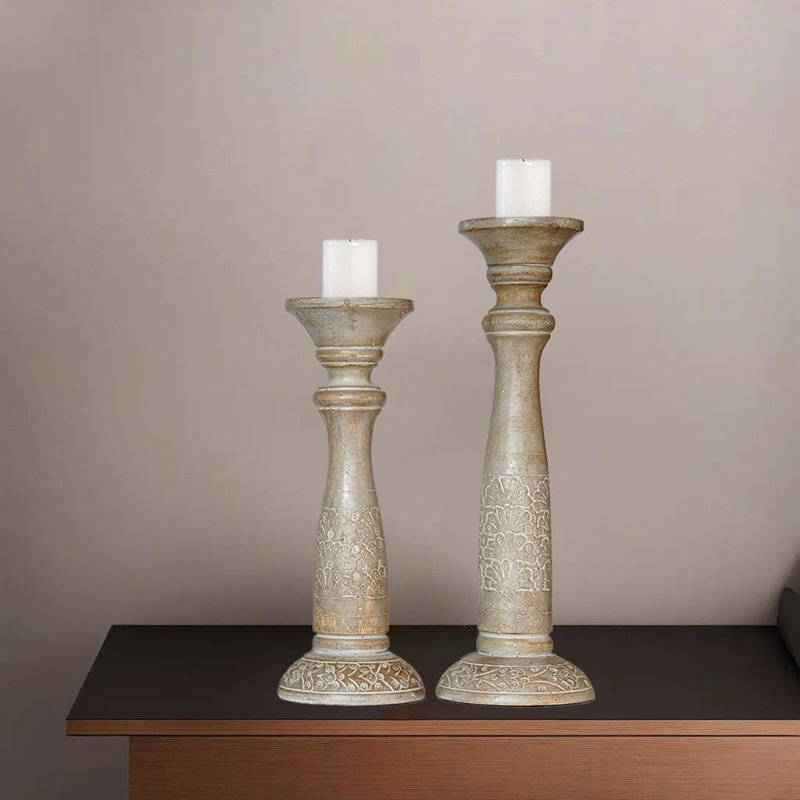 15'' H Wood Tabletop Candlestick, 2