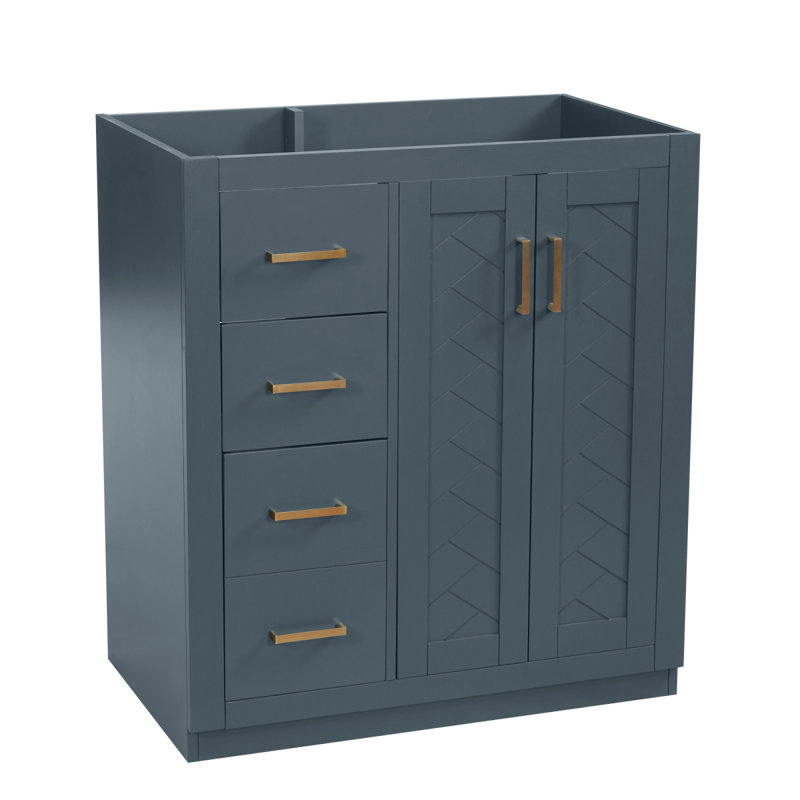 Ensemble de meuble-lavabo autoportant avec cadre en bois massif 30 po, 3 tiroirs et portes à fermeture douce, 30" W, Blue