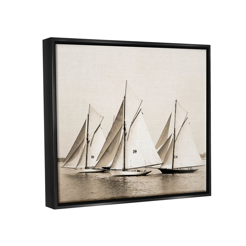 Flotte de voiliers rétro par Graffi * Tee Studios, H 17 po x l 21 po x P 1,7 po, Cadre flottant noir de jais