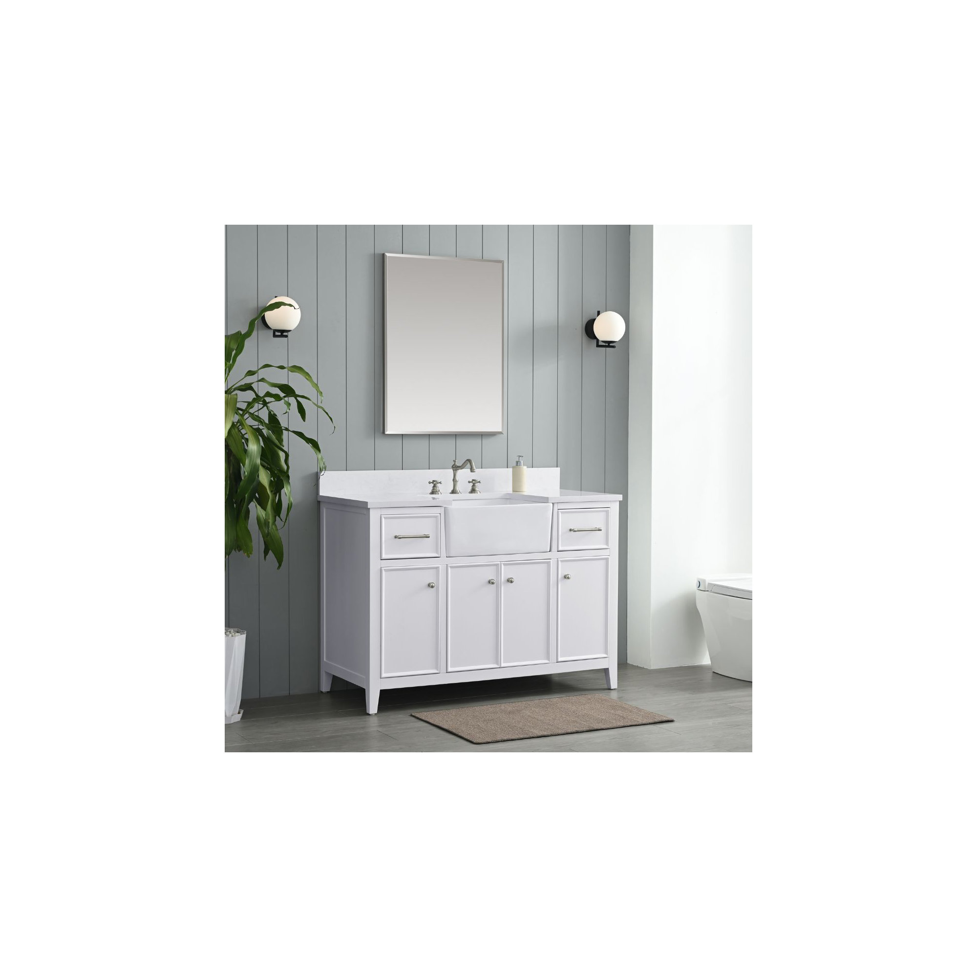 Aisa 48" Single Bathroom Vanity, White/Brushed Nickel