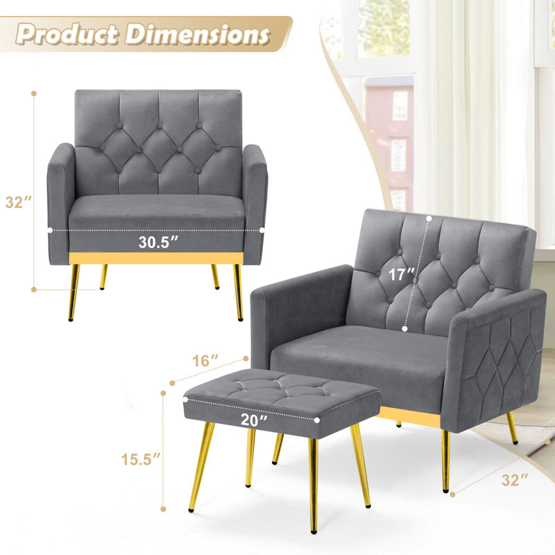 2 - Piece Velvet Living Room Set, Gray
