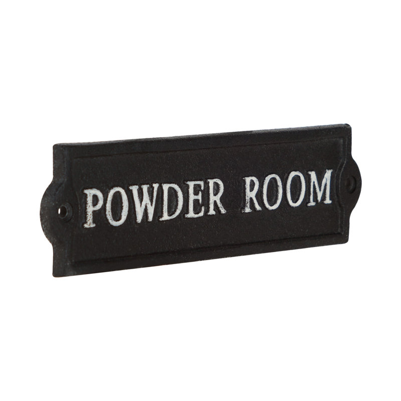 Cast Iron Powder Room Door Sign, Black/White Text