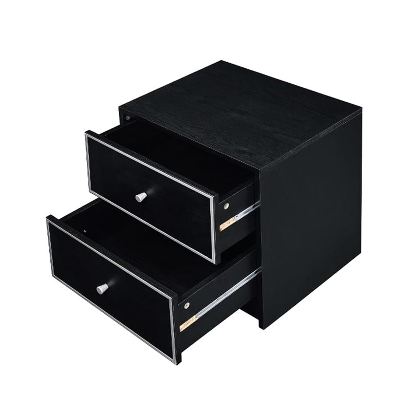 Table de chevet noire et argentée avec 2 tiroirs fiables et 2 places
