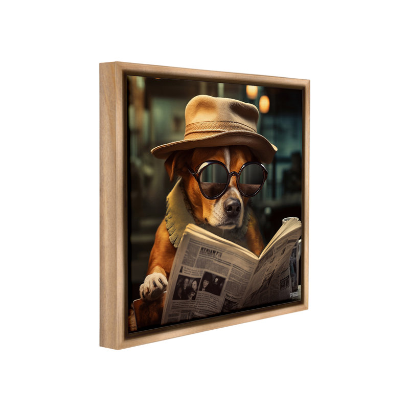 "Dog lecture journal" par RB sur toile, Cadre flottant orme Montalcino, H 25 po x l 25 po
