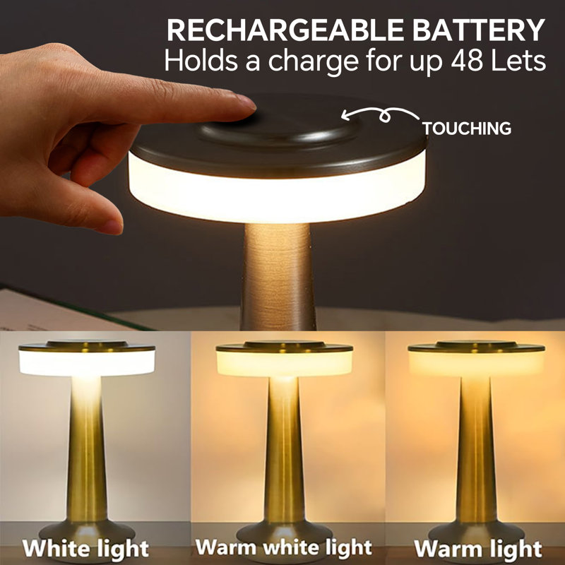Xeni LED Portable Metal Table Lamp Rechargeable Battery 3-Levels Brightness Night Light, Gold