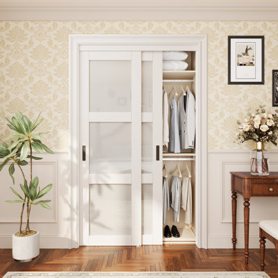 Portes coulissantes 48 po x 80 po en bois manufacturé blanc et massif avec trousse de quincaillerie d'installation et poignée