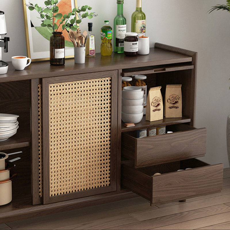 Buffet multifonctionnel en bois massif de canne, 33.66" H x 55.11" W x 15.74" D, Marron foncé