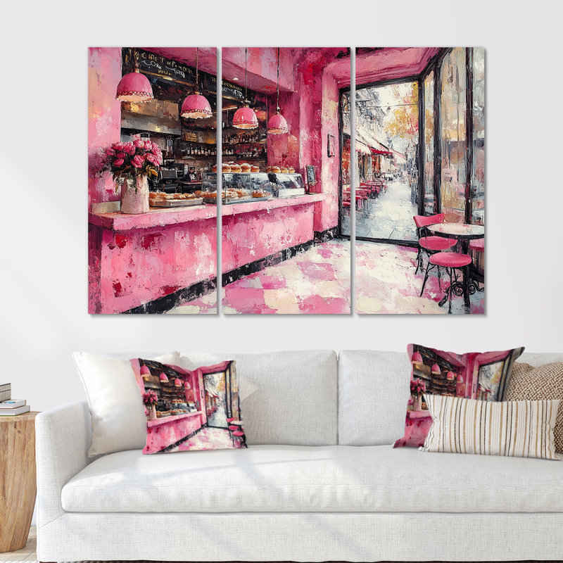 Ensemble de décoration murale rose pâtisserie paradisiaque accentuée de noir, Toile tendue, H 28 po x l 36 po x P 1 po
