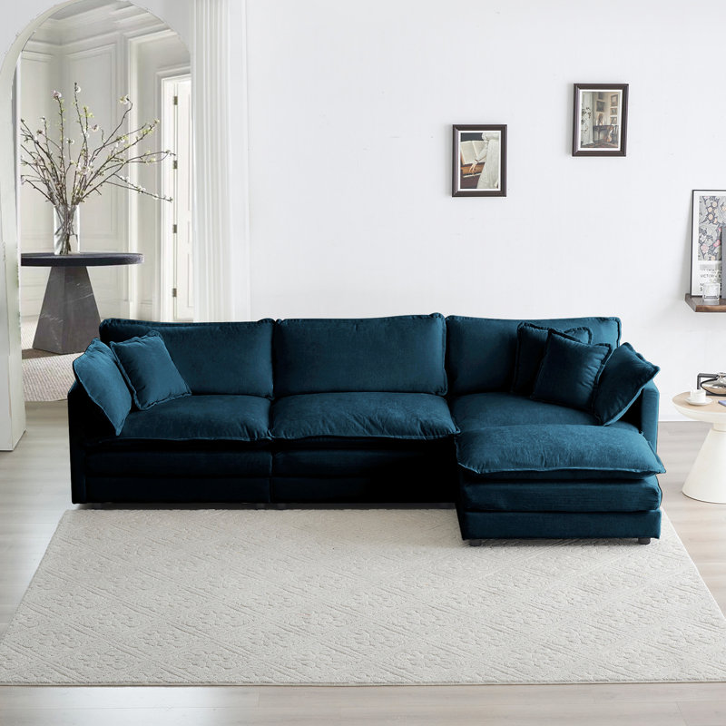 Modulaire avec canapé modulaire réversible en chenille bleue